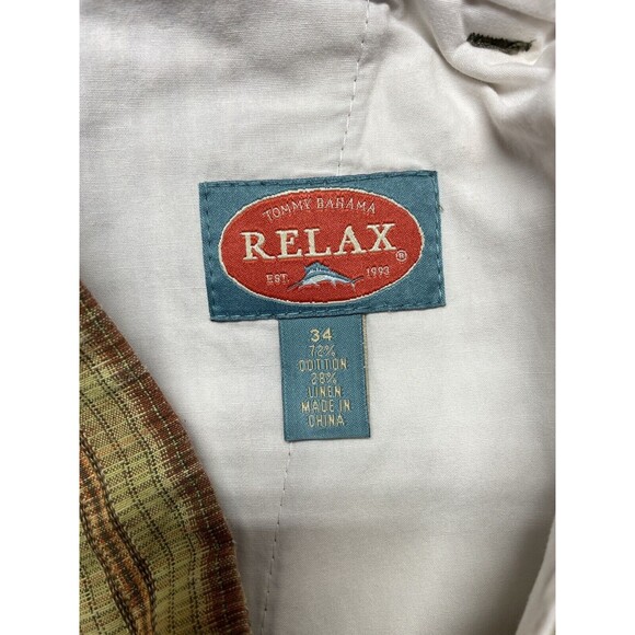 Tommy Bahama Relaxed Men's Cotton/Linen Shorts Sz 34 Multicolor Plaid Flat Front - Picture 9 of 13